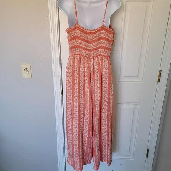 AUW Orange White Paisley Knot Front Spaghetti Strap Cropped Wide Leg Jumpsuit L - Picture 4 of 8